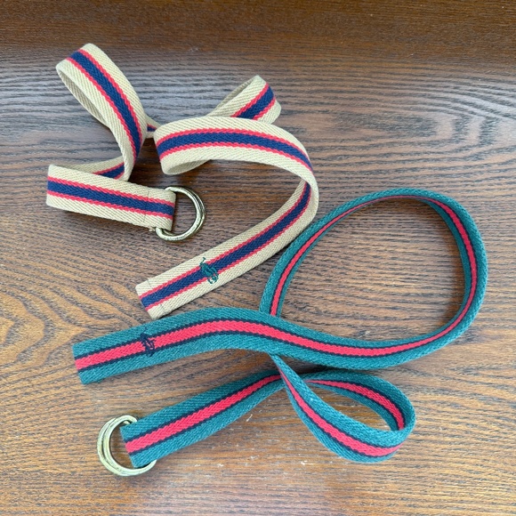 Vintage Polo Ralph Lauren Belt Stripes Canvas Brass Double Loop Buckle 1970-1980 - Picture 1 of 10